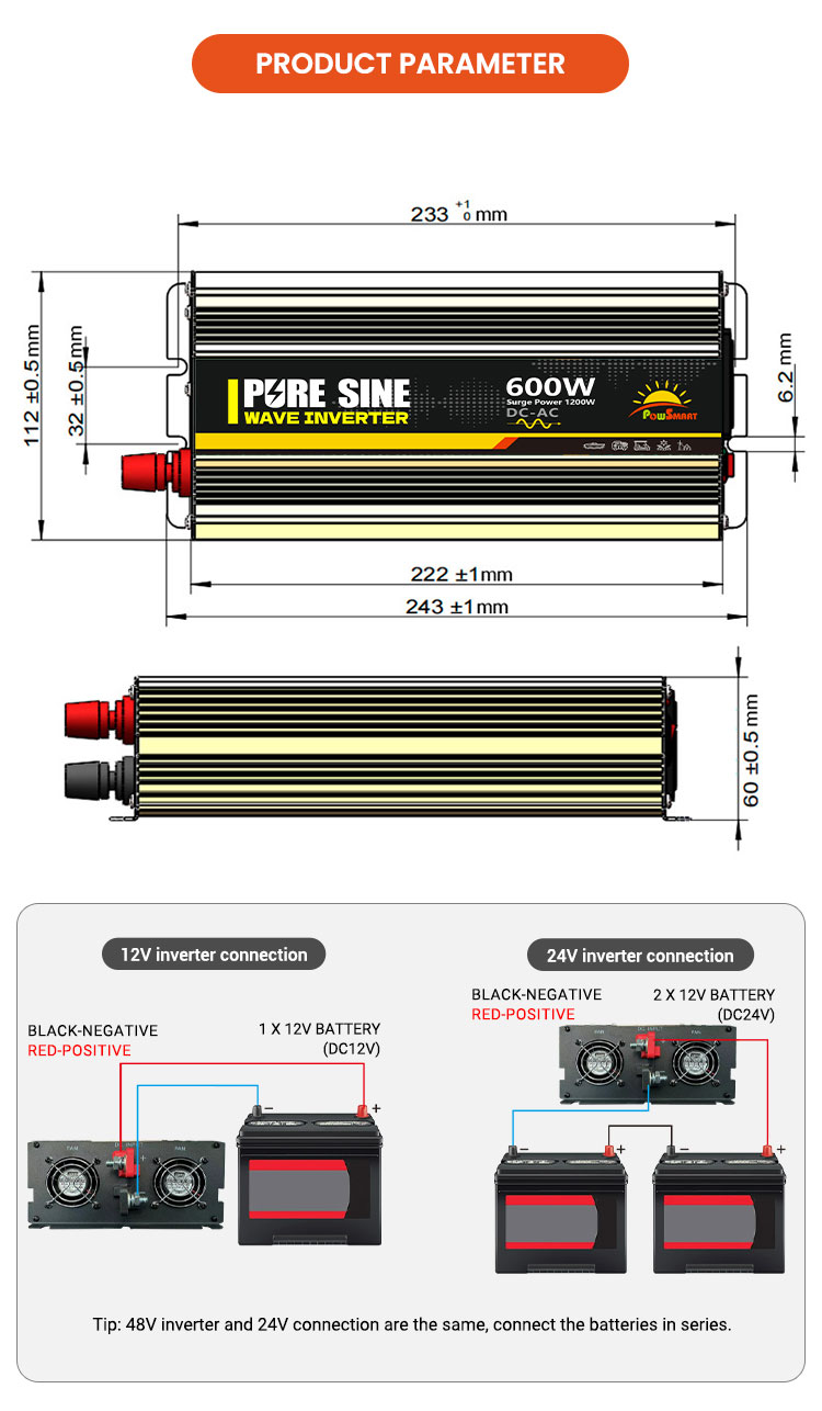 600W DC 12V 24V 48V  AC 110V 220V Solar Power Inverter