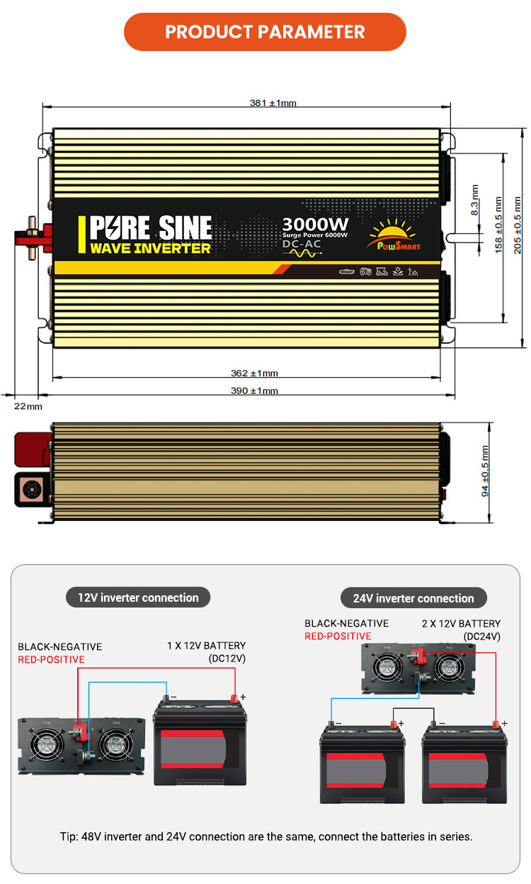 3000W DC 12V 24V 48V  AC 110V 220V Solar Power Inverter