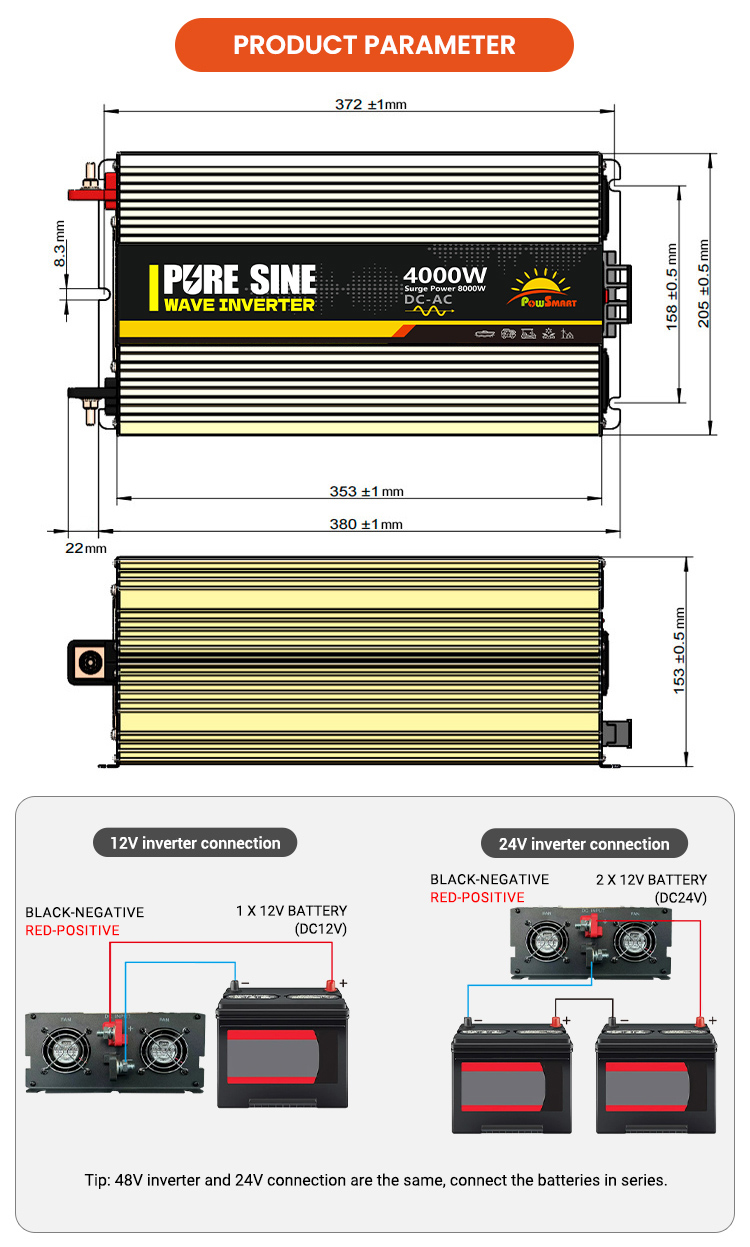 4000W DC 12V 24V 48V  AC 110V 220V Solar Power Inverter