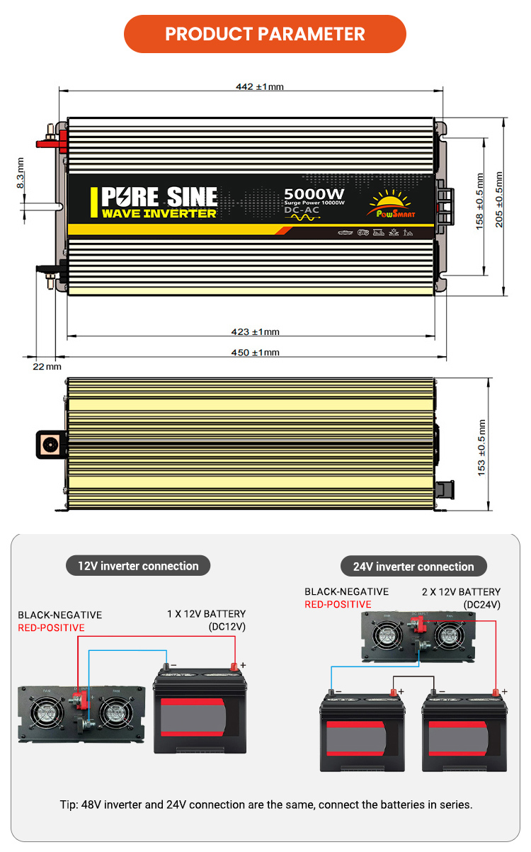 5000W DC 12V 24V 48V  AC 110V 220V Solar Power Inverter